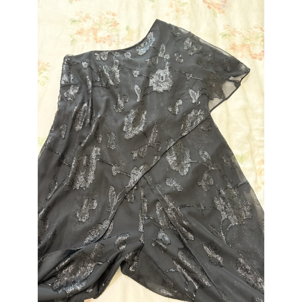 Adrianna Papell Formal Jumpsuit 14W Floral Chiffon One‎ Shoulder Pants Sparkle - Picture 5 of 16